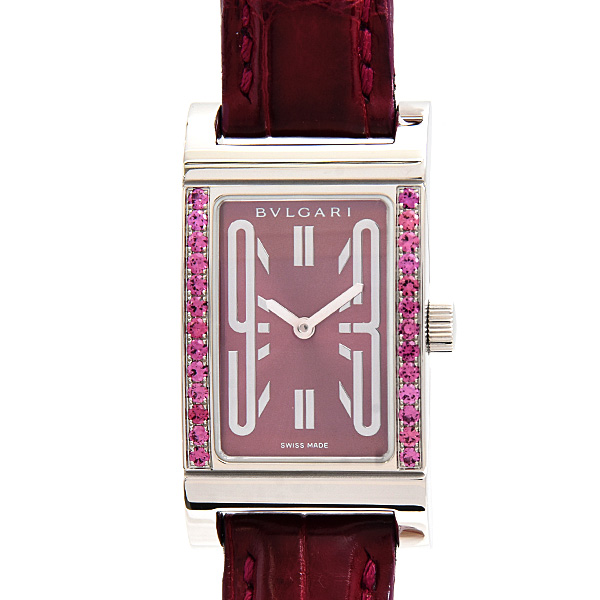 ブルガリ 時計 レディース レッタンゴロ ロードライトガーネットベゼル 電池式 ワインレッド文字盤 ステンレス BVLGARI RT39S 中古