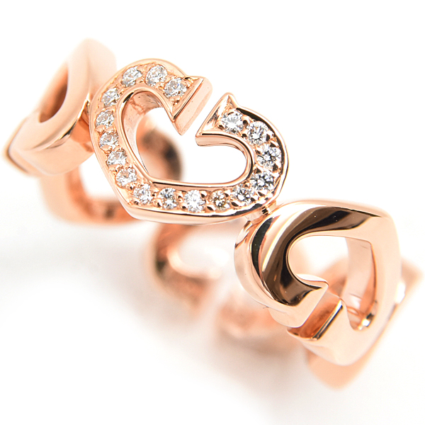 カルティエ 指輪 レディース Cハート ダイヤモンド リング 50号 保証書付 ピンクゴールド Cartier 750PG 中古