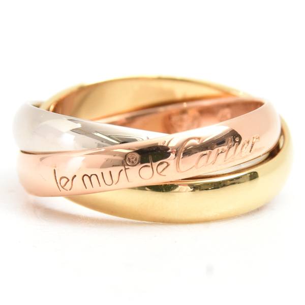 カルティエ 指輪 レディース トリニティ リング 49号 約3mm幅 6.6g ゴールド Cartier 750YG×WG×PG 中古