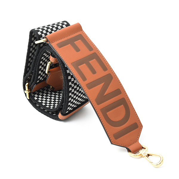 フェンディ ストラップ レディース ロゴ ショルダーストラップ ブラック ブラウン キャンバス カーフ FENDI 8AV156 中古
