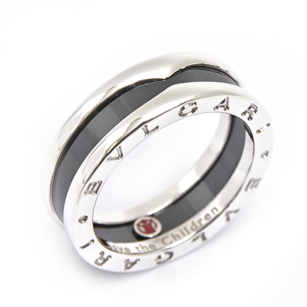 ブルガリ 指輪 メンズ ビー ゼロワン セーブ ザ チルドレン リング 刻印56 実測15号強 Ag925 セラミック シルバー BVLGARI B-ZERO1 中古