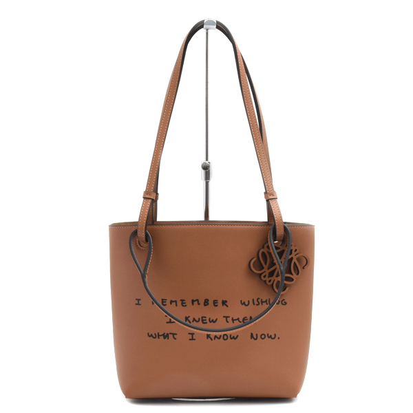 ロエベ バッグ レディース ダブルハンドル スクエア アナグラム ハンドバッグ トートバッグ カーフレザー タン LOEWE 中古