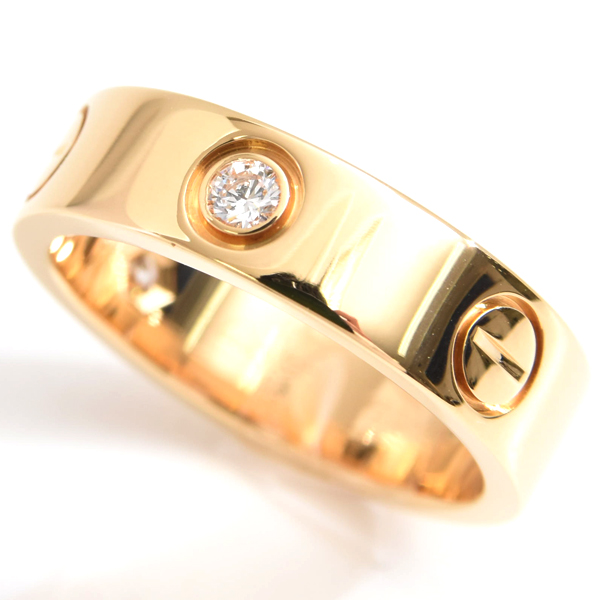 カルティエ 指輪 レディース ラブリング ハーフダイヤ 3Pダイヤ 54号 イエローゴールド Cartier 750YG 中古