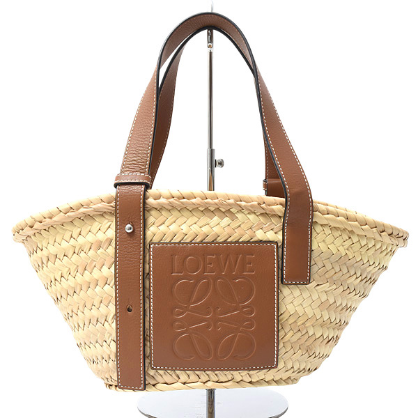 ロエベ バッグ レディース バスケットバッグ スモール アナグラム パームリーフ×カーフ ナチュラル×タン(ブラウン) LOEWE 327.02.S93 中古