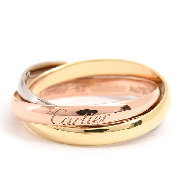 カルティエ 指輪 レディース トリニティ リング 3連 52号 実寸12.5号 2.4mm ゴールド Cartier 750YG×WG×PG 中古