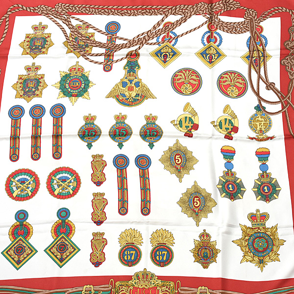 グッチ スカーフ レディース 勲章 リボンデザイン 大判 ショール シルク ホワイト レッド GUCCI 中古