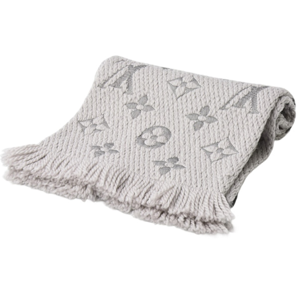 ルイヴィトン マフラー レディース エシャルプ ロゴマニア マフラー ウール×シルク グレー Louis Vuitton M74742 中古