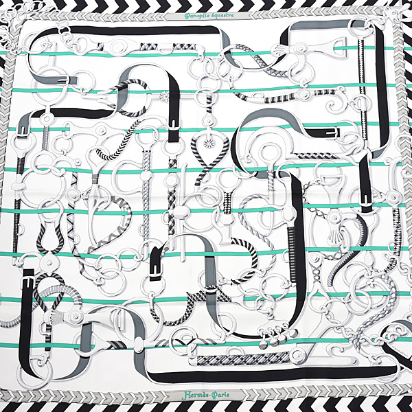 エルメス スカーフ レディース カレ90 Panoplie equestre 乗馬の装具一式 大判 シルク ホワイト HERMES 中古