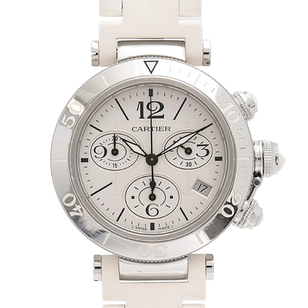 カルティエ 時計 レディース メンズ パシャ シータイマー クロノグラフ 電池式 シルバー文字盤 SS Cartier W314005 中古