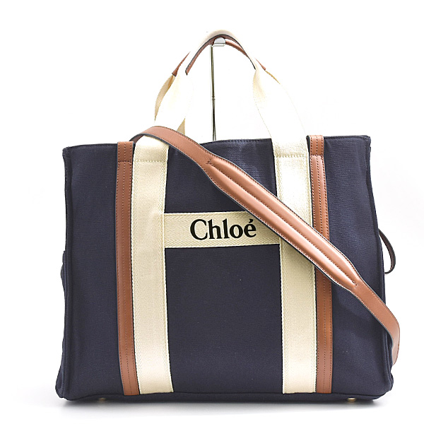 クロエ バッグ レディース クロエキッズ マザーズバッグ 2WAY トートバッグ キャンバス コットン ネイビー Chloe C90381 中古
