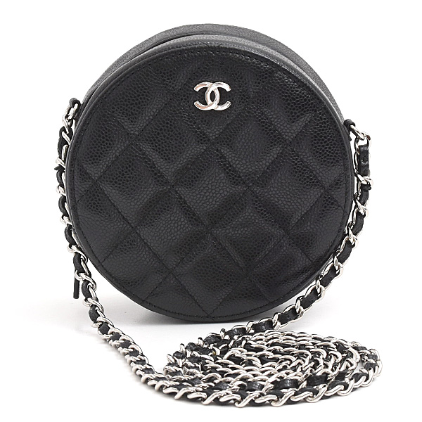 シャネル バッグ レディース マトラッセ ラウンド チェーンショルダーバッグ ポシェット キャビアスキン ブラック CHANEL AP0245 中古