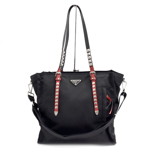 プラダ バッグ レディース メンズ 2WAY スタッズトートバッグ 三角ロゴ ナイロン ブラック ネロ 1BG260 PRADA 中古
