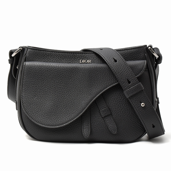 クリスチャンディオール バッグ レディース メンズ サドル ショルダーバッグ メッセンジャーバッグ グレインレザー ブラック Saddle Christian Dior 中古