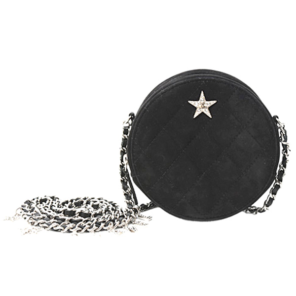 シャネル バッグ レディース マトラッセ スターライン チェーンショルダーバッグ ココマーク ラウンド スエード ブラック CHANEL 中古