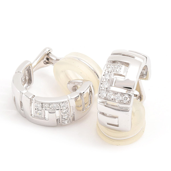 ミキモト イヤリング レディース ダイヤ フープ D0.07ct×2 ホワイトゴールド K18WG MIKIMOTO 中古