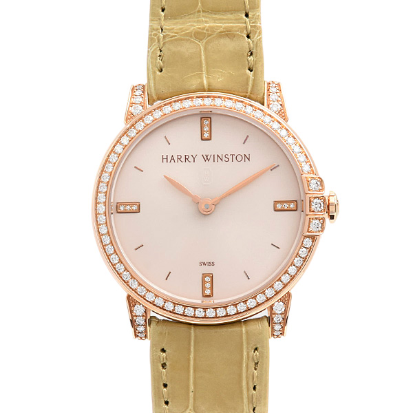 ハリーウィンストン 時計 レディース ミッドナイト ダイヤベゼル 電池式 シャンパンピンク ピンクゴールド 750PG HARRY WINSTON MIDQHM32RR002 450/LQ32R 中古