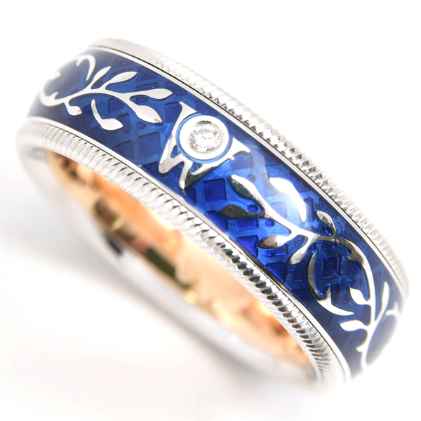 ウェレンドルフ ミキモト 指輪 レディース フォーゲットミーノット エマイユ 1Pダイヤ リング 53.5号 ゴールド Wellendorff 750WG 中古