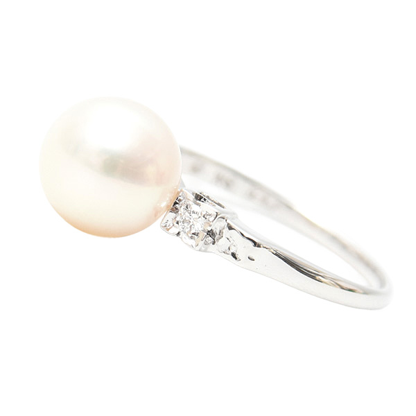 ミキモト リング レディース 一粒パール ダイヤモンド リング 8.1mm珠 実測10号 K14WG MIKIMOTO 中古