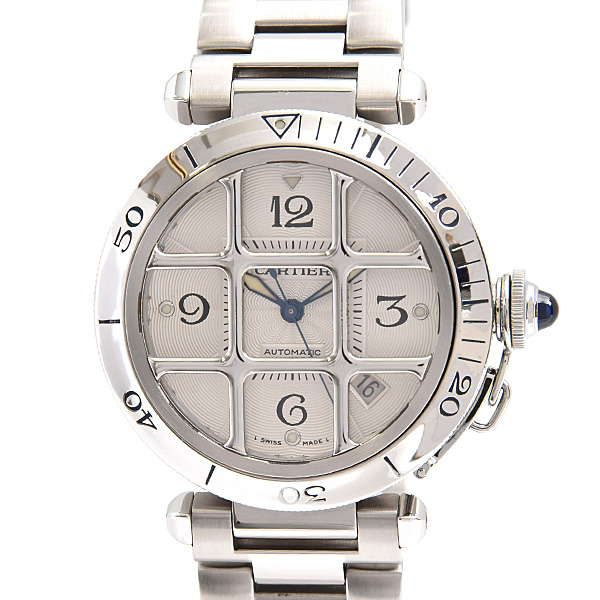 カルティエ 時計 メンズ パシャ グリッド 38mm 自動巻 シルバー文字盤 ステンレス Cartier W31040H3 中古