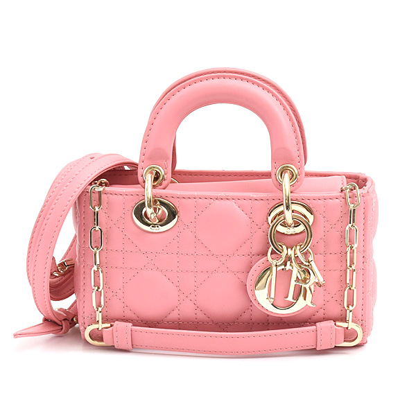 クリスチャンディオール バッグ レディース Lady D-Joy マイクロバッグ カナージュ ミニバッグ ピンク ラムスキン Christian Dior 中古