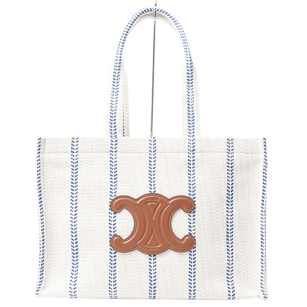 セリーヌ バッグ レディース ラージカバ タイス トリオンフ キャンバス ブルーストライプ×ホワイト CELINE 196762 中古