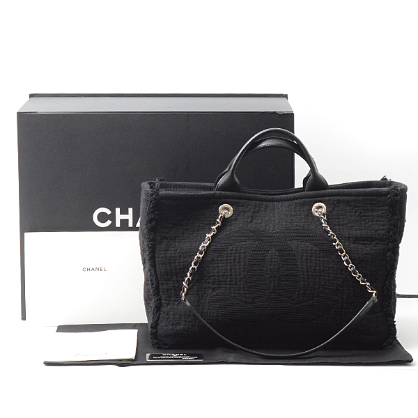 シャネル バッグ レディース ドーヴィル トートバッグ 2WAY キャンバス ブラック CHANEL 中古