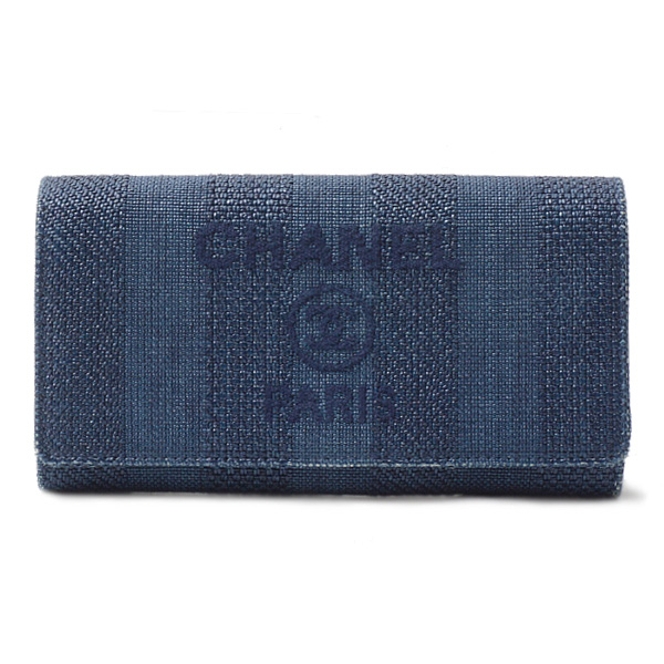 シャネル 財布 レディース ドーヴィル フラップウォレット 長財布 ナイロンキャンバス カーフスキン ブルーネイビー CHANEL 中古