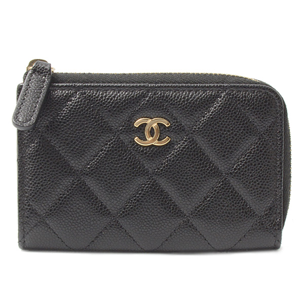 シャネル 財布 レディース マトラッセ コインケース キーリング ミニウォレット キャビアスキン ブラック CHANEL AP0221 中古