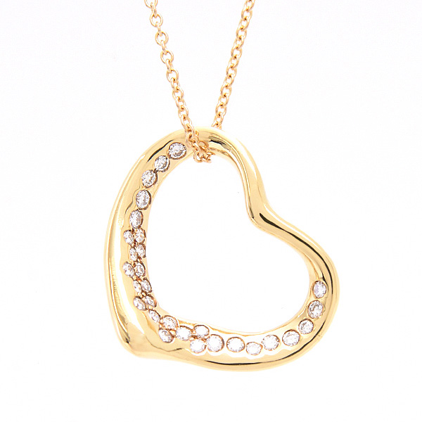 ティファニー ネックレス レディース オープンハート ダイヤモンド ペンダント イエローゴールド 750YG TIFFANY 中古