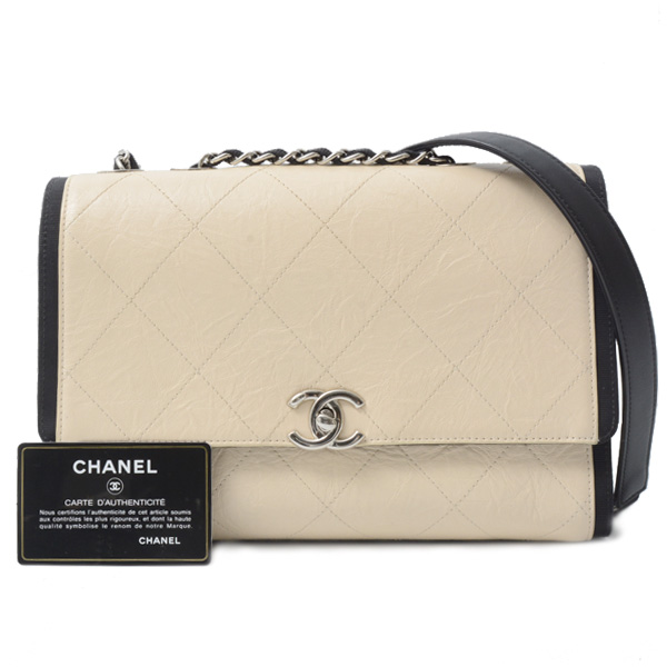 シャネル バッグ レディース マトラッセ バイカラー チェーン ショルダーバッグ カーフ ベージュ×ブラック CHANEL 中古