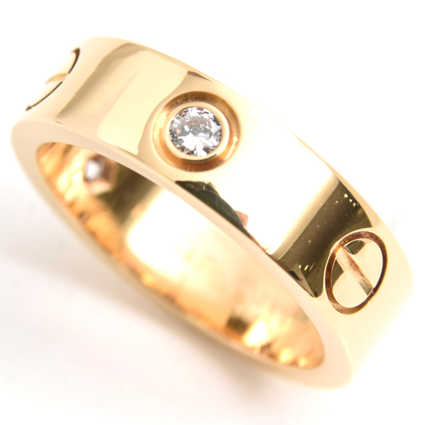 カルティエ 指輪 レディース ラブリング ハーフダイヤ 3Pダイヤ 54号 イエローゴールド Cartier 750YG 中古