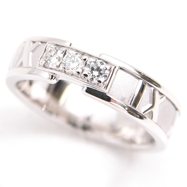 ティファニー 指輪 レディース アトラス 3Pダイヤモンド リング 11.5号 ホワイトゴールド TIFFANY 750WG 中古