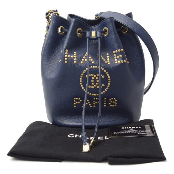 シャネル バッグ レディース ドーヴィル スモール チェーン ショルダーバッグ カーフ ネイビー CHANEL 中古