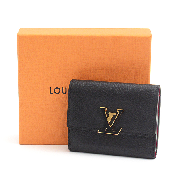 ルイヴィトン 財布 レディース ポルトフォイユ カプシーヌXS 三つ折り財布 ブラック×ピンク Louis Vuitton M68587 中古