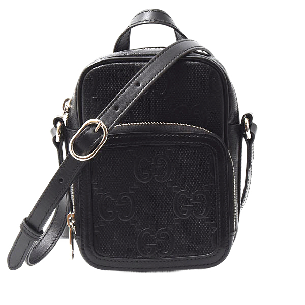 グッチ バッグ レディース ミニショルダーバッグ GGエンボス レザー ブラック GUCCI 658553 中古