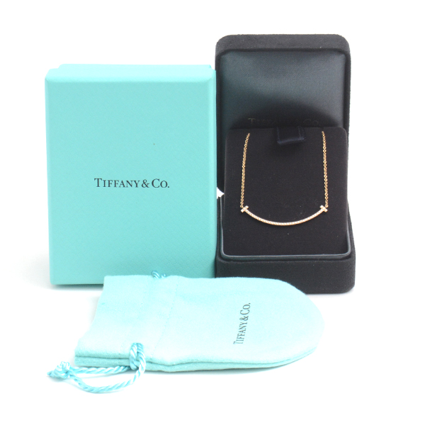 ティファニー ネックレス レディース Tスマイル スモール ダイヤ ネックレス ピンクゴールド TIFFANY 750PG 中古