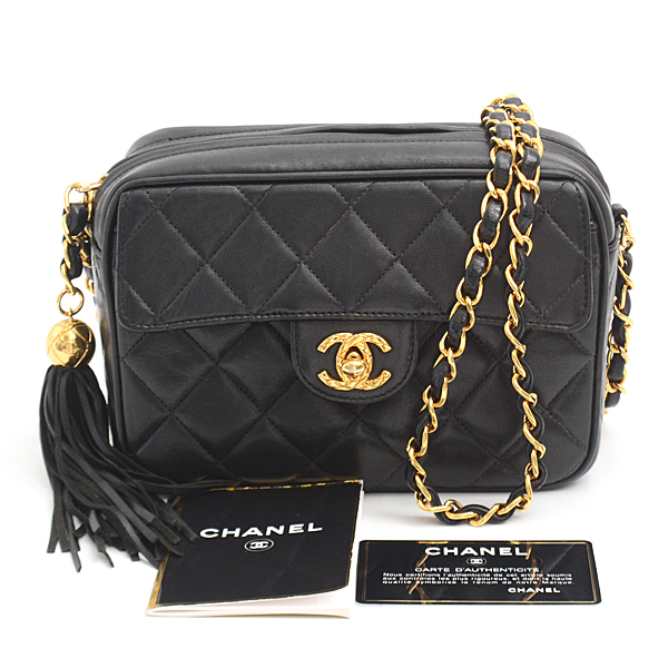 シャネル バッグ レディース マトラッセ フリンジ チェーンショルダーバッグ ラムスキン ブラック CHANEL 中古