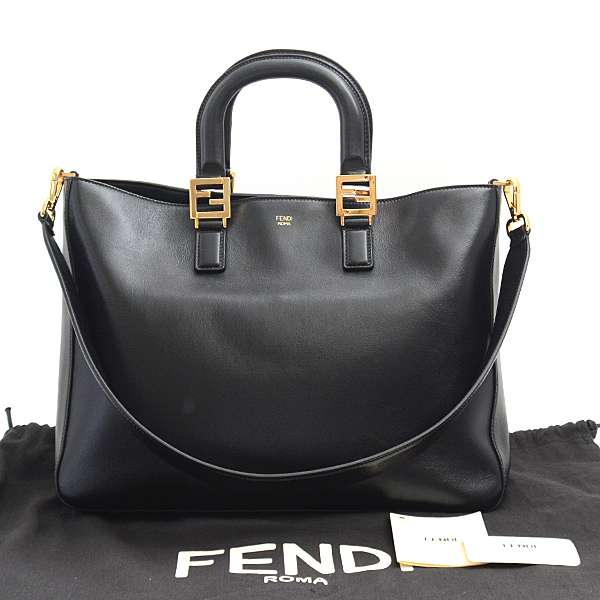 フェンディ バッグ メンズ レディース セレリア FF トート ミディアム カーフ ブラック FENDI 8BH368 中古