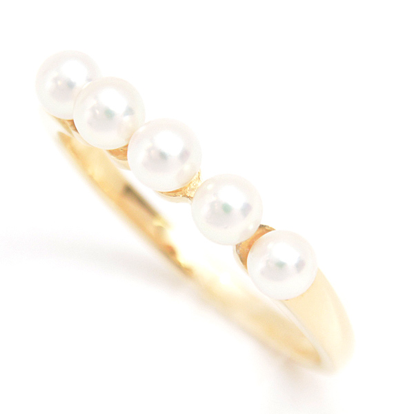 ミキモト 指輪 レディース 5P ベビーパール リング 12.5号 3.2mm～3.4mm イエローゴールド K18 MIKIMOTO 中古