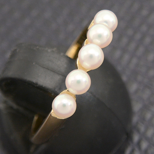 ミキモト 指輪 レディース 5P ベビーパール リング 12.5号 3.2mm～3.4mm イエローゴールド K18 MIKIMOTO 中古