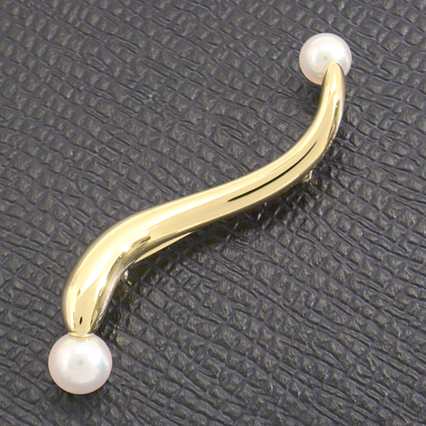 ミキモト ブローチ レディース 2Pパール 5.4mm～6.5mm珠 イエローゴールド K18 MIKIMOTO 中古