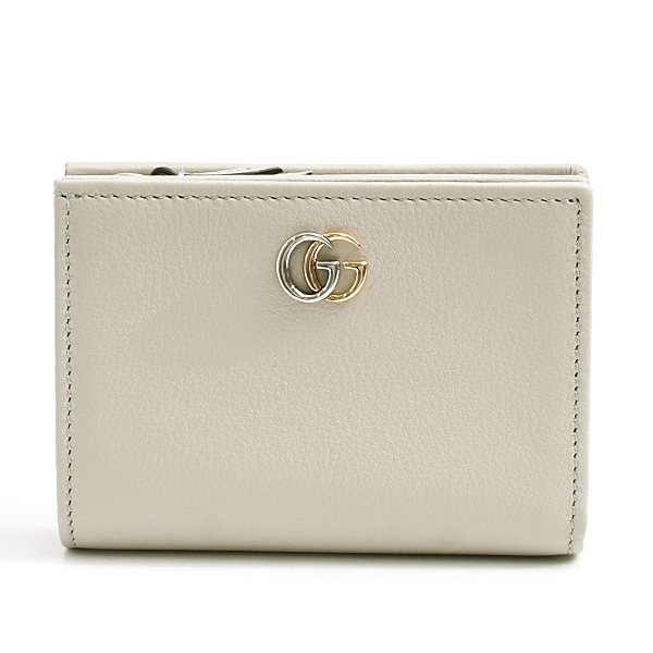 グッチ 財布 レディース ダブルG 二つ折り コンパクトウォレット カーフ グレー GUCCI 790063 中古