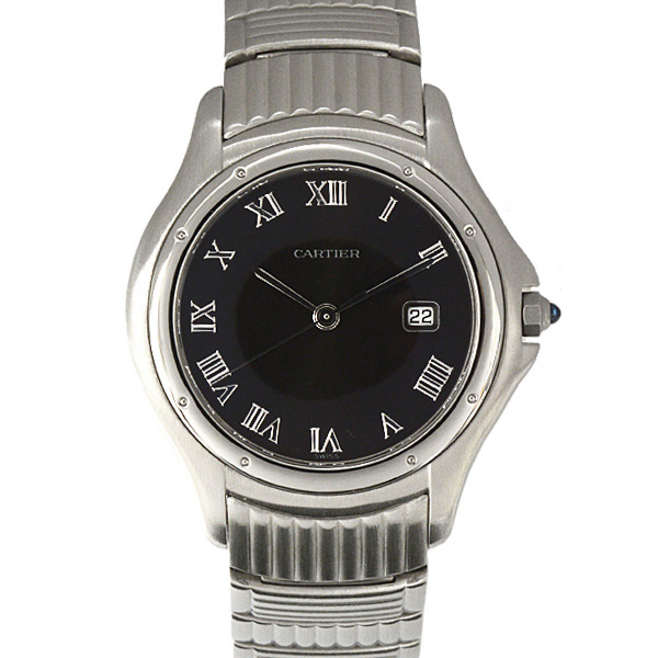 カルティエ 時計 ユニセックス パンテール クーガー LM 電池式 ブラック文字盤 ステンレス Cartier W35016F8 SS 中古