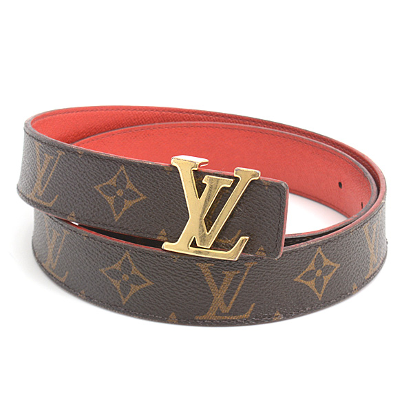 ルイヴィトン ベルト レディース モノグラム サンチュール LV イニシャル 85/34 ヴェルニ コクリコ(レッド系) Louis Vuitton M9498 中古