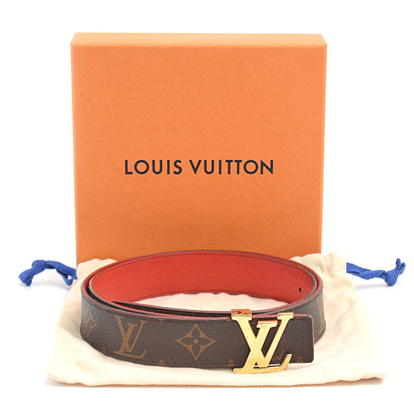 ルイヴィトン ベルト レディース モノグラム サンチュール LV イニシャル 85/34 ヴェルニ コクリコ(レッド系) Louis Vuitton M9498 中古