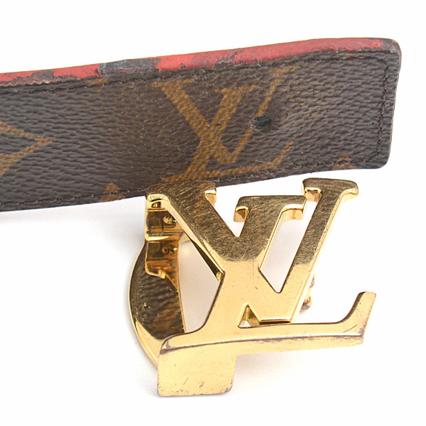 ルイヴィトン ベルト レディース モノグラム サンチュール LV イニシャル 85/34 ヴェルニ コクリコ(レッド系) Louis Vuitton M9498 中古