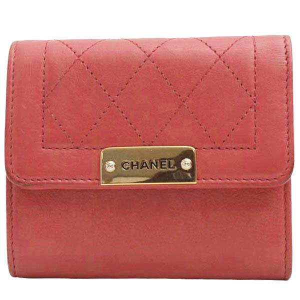 シャネル ウォレット レディース コンパクトウォレット 三つ折り財布 ローズピンク CHANEL 中古