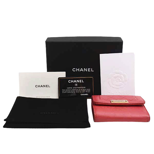 シャネル ウォレット レディース コンパクトウォレット 三つ折り財布 ローズピンク CHANEL 中古