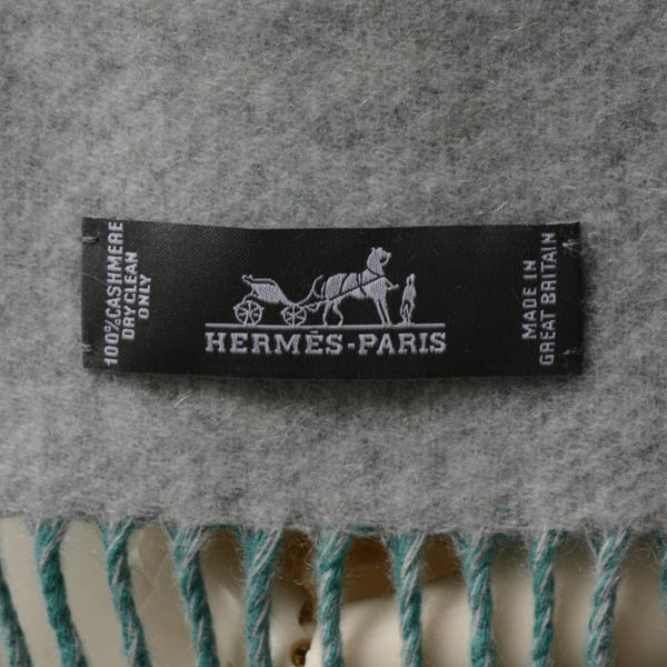 エルメス 服飾小物 レディース マフラー グレー×グリーン カシミア100% HERMES 未使用展示品