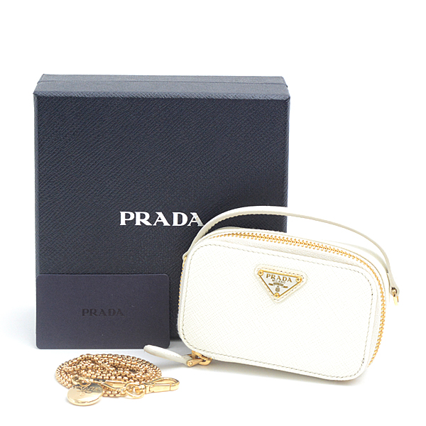 プラダ バッグ レディース サフィアーノ ミニポーチ 2WAYバッグ ショルダーバッグ ホワイト PRADA 1NR025 中古